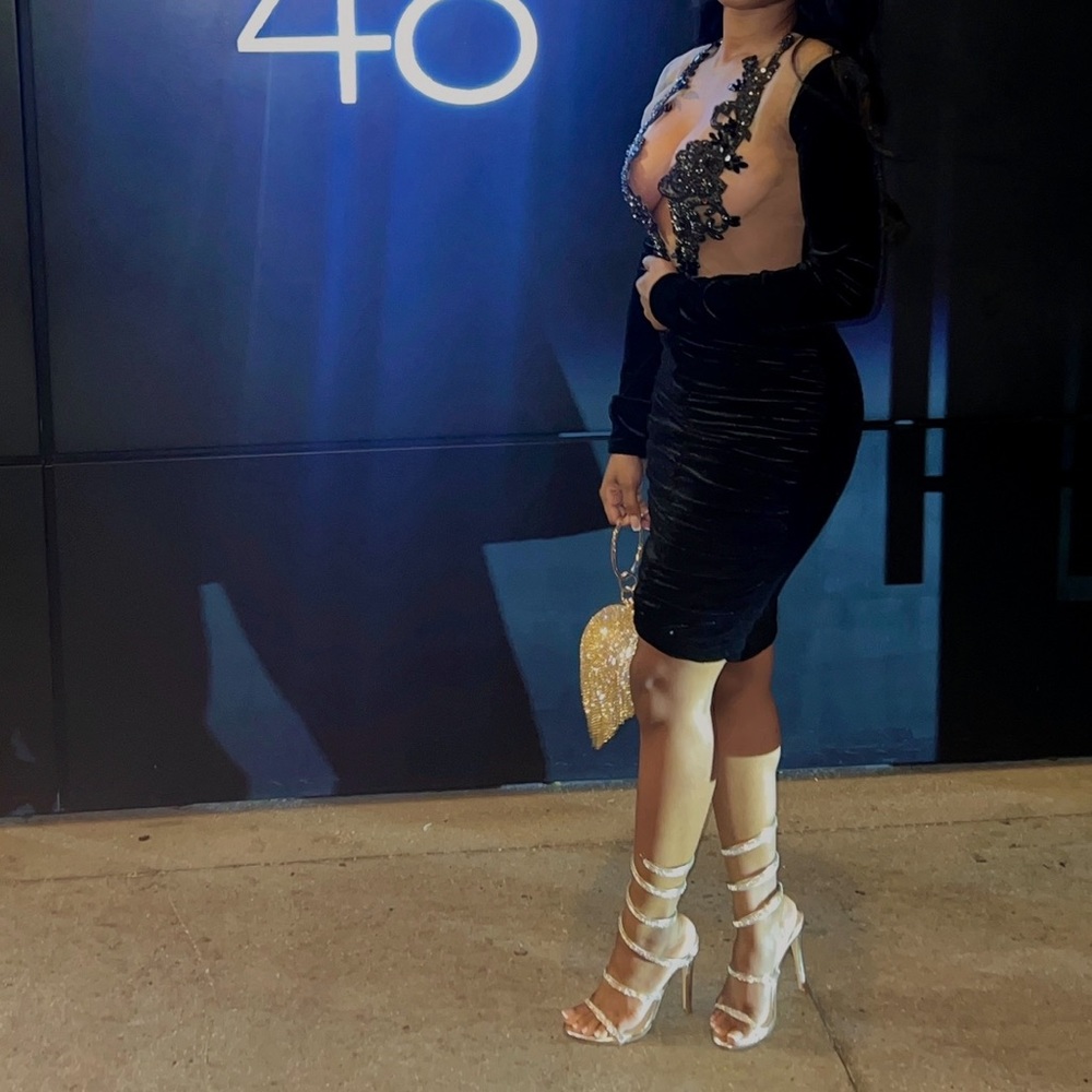 Custom mesh dress with black rhinstones dress